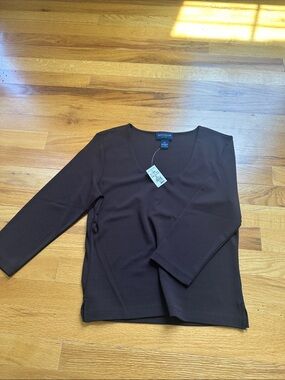 Anne Taylor Dark Brown Scoop Neck Top